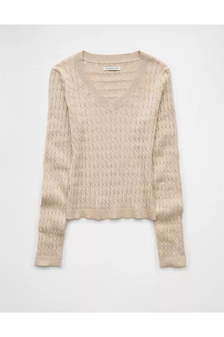 AE Fitted Cable Knit V-Neck Sweater Women's product image