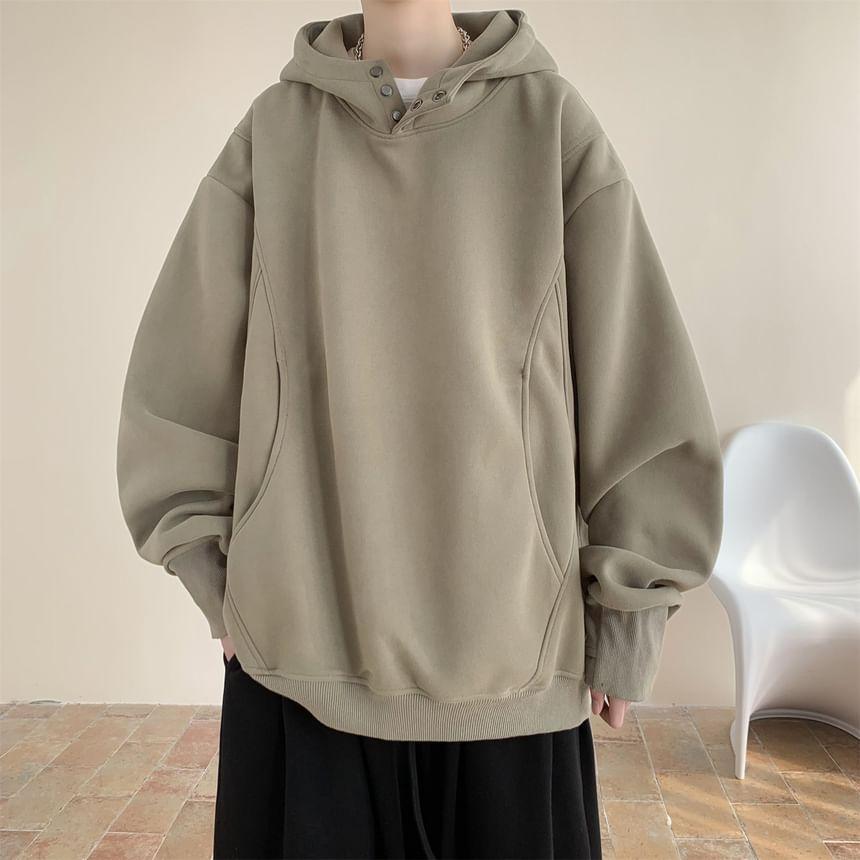 Half Buttoned Plain Hoodie Product Image