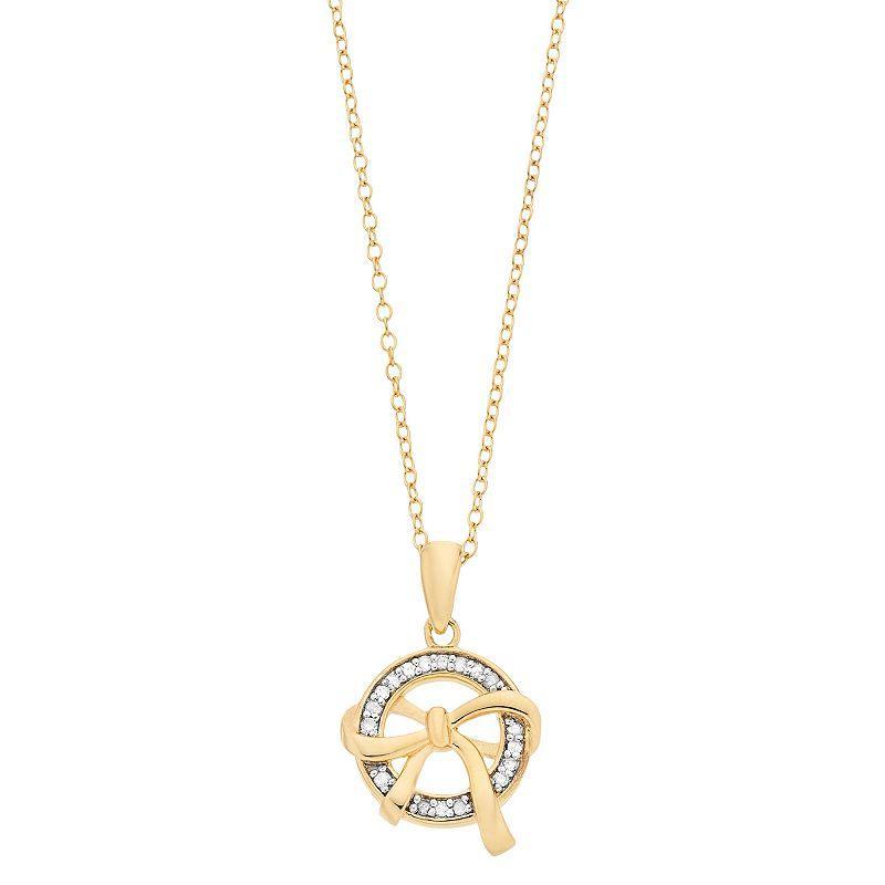 14k Gold Over Silver 1/10 Carat T.W. Diamond Circle Ribbon Pendant Necklace, Womens Gold Tone Product Image