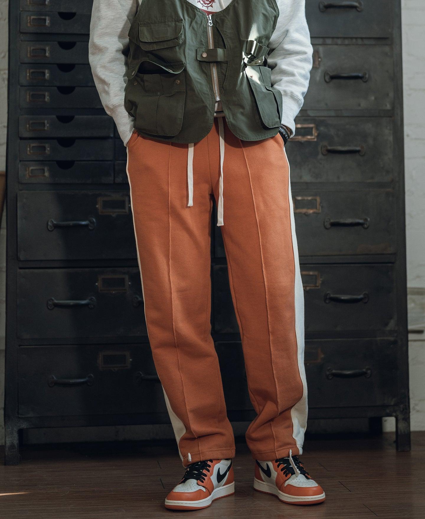 Classic Straight-Leg Striped Logo-Embroidered Cotton-Terry Sweatpants - Orange Product Image