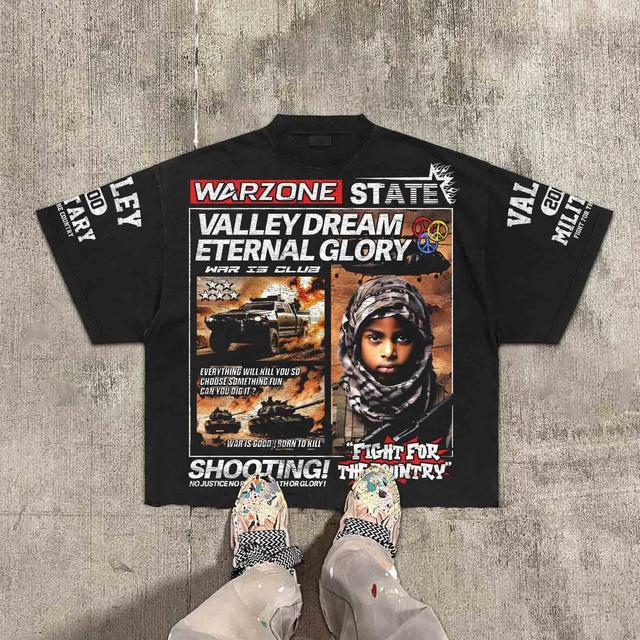 Vintage Warzone State Graphic 100% Cotton T-Shirt Cropped Tees Product Image