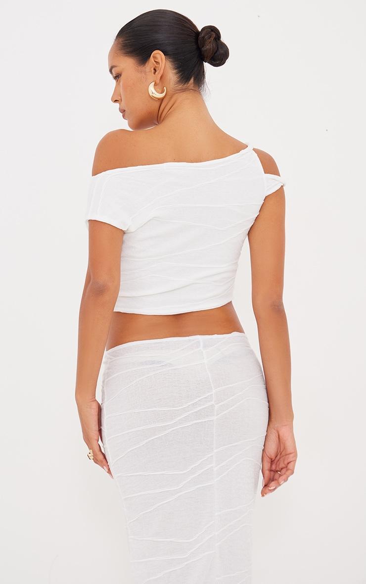 Cream Textured Twist Detail Off The Shoulder Top Product Image