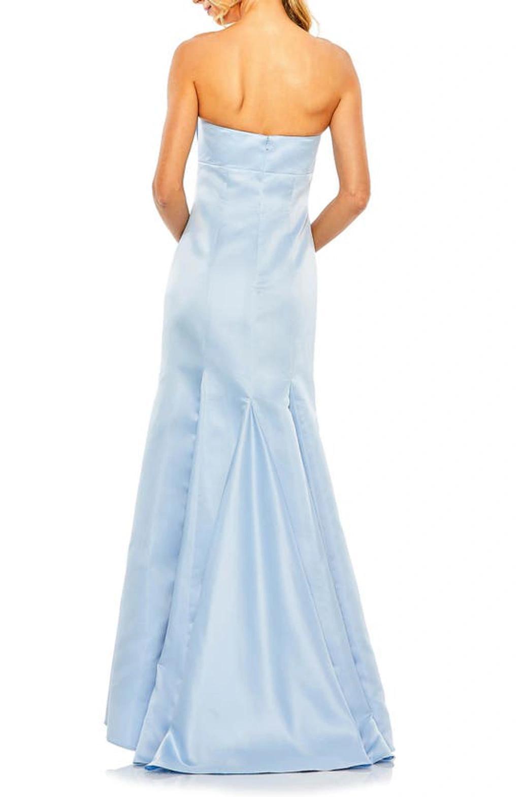 Strapless Satin Mermaid Gown In Powder Blue Product Image