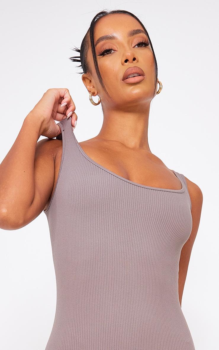 Ash Grey Structured Snatched Ribbed Scoop Neck Jumpsuit Product Image