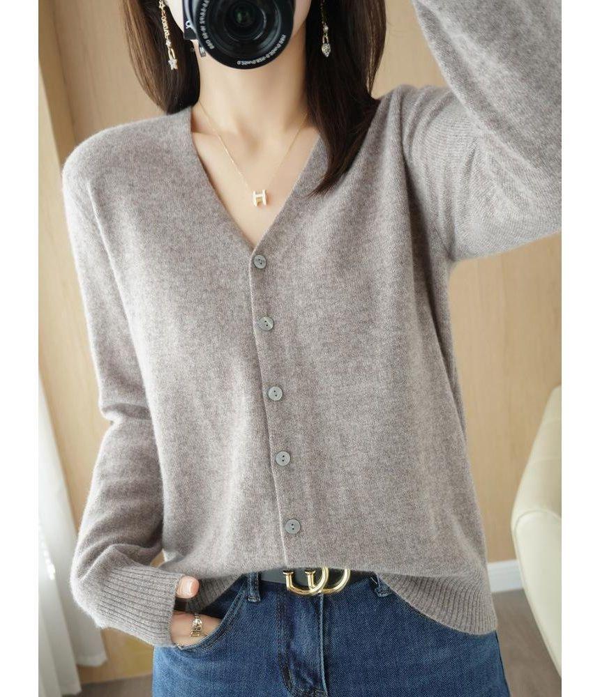 V-Neck Plain Cardigan Product Image