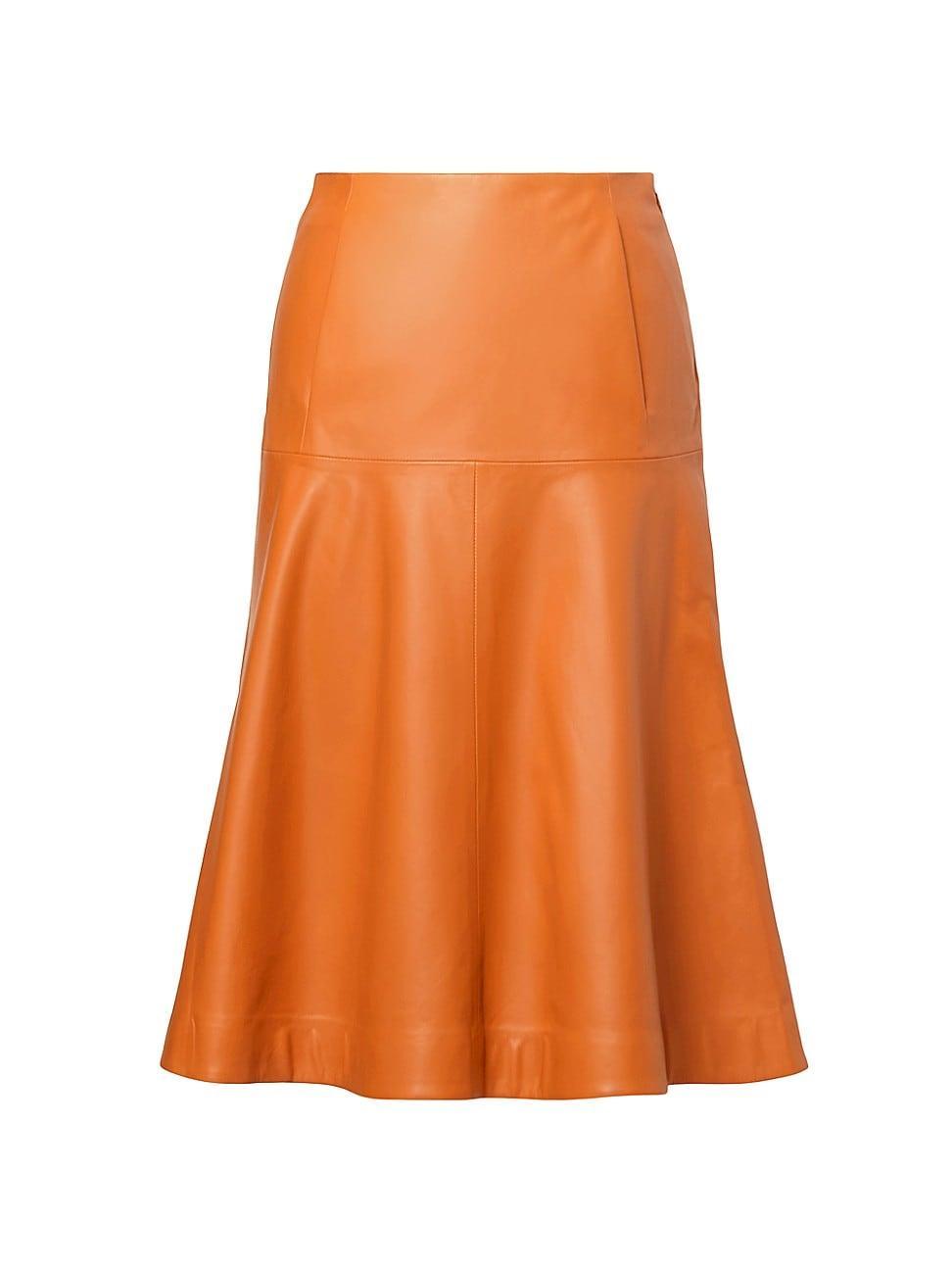 Alexa A-Line Leather Midi Skirt Product Image