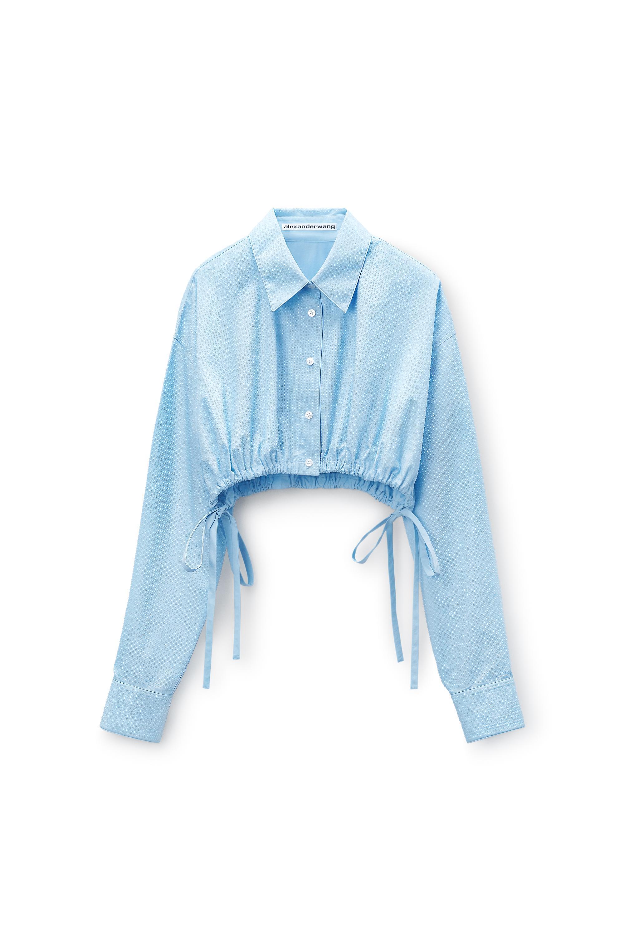 Cropped Drawstring Blouse In Cotton & Crystal Hotfix Poplin Product Image