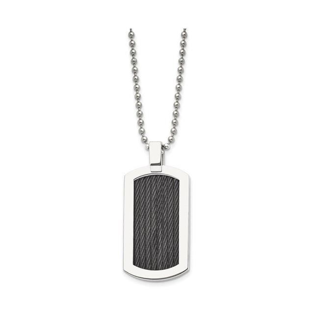 Chisel Black Ip-Plated Cable Dog Tag Ball Chain Necklace Product Image