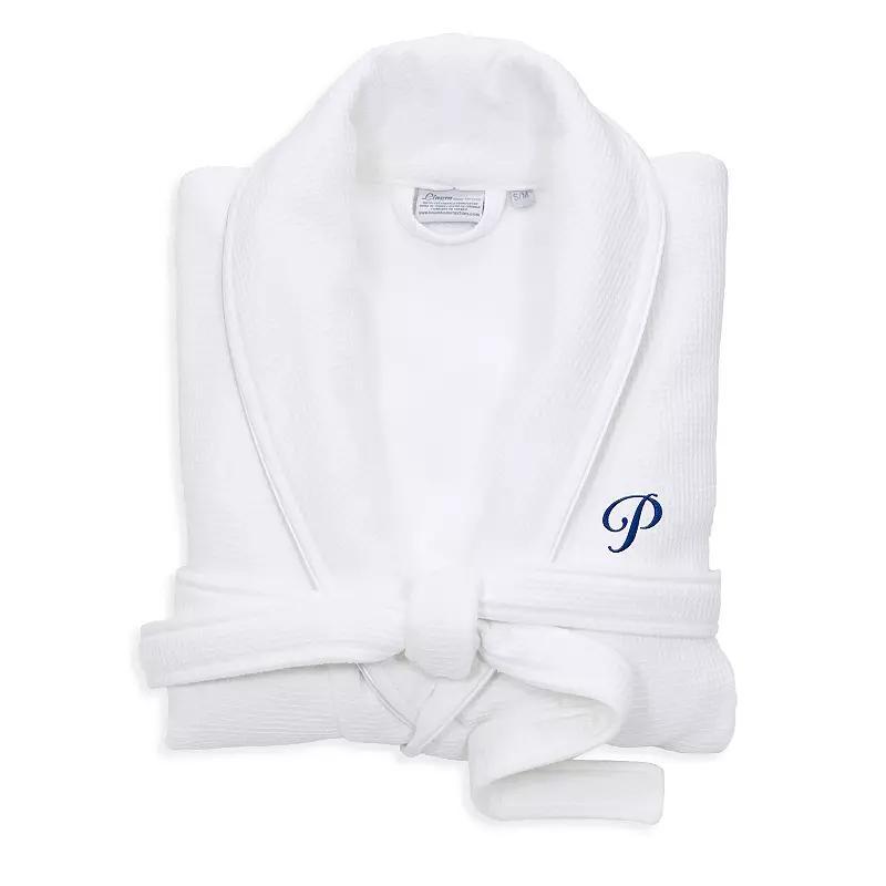 Linum Home Textiles Turkish Cotton Personalized Satin Piped Trim Waffle Terry White Bathrobe, Womens Product Image