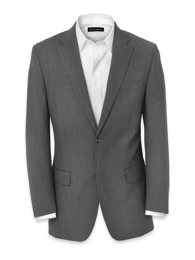 Wool Stretch Bengaline Notch Lapel Suit Jacket - Grey Product Image