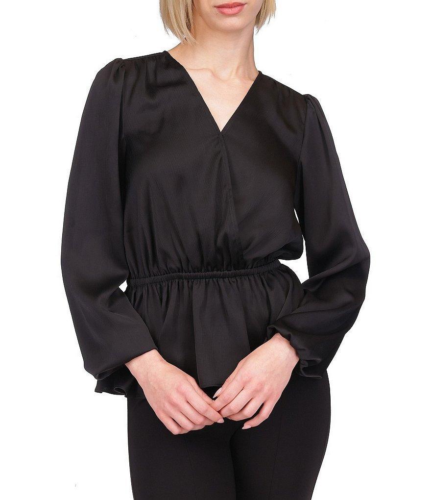 MICHAEL Michael Kors Surplice Neck Long Sleeve Peplum Top Product Image