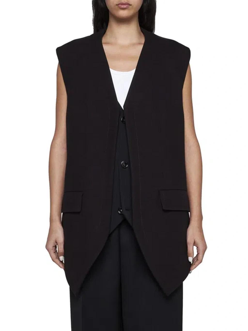 Oversized Cotton-blend Melange Vest In Fondant,black Product Image