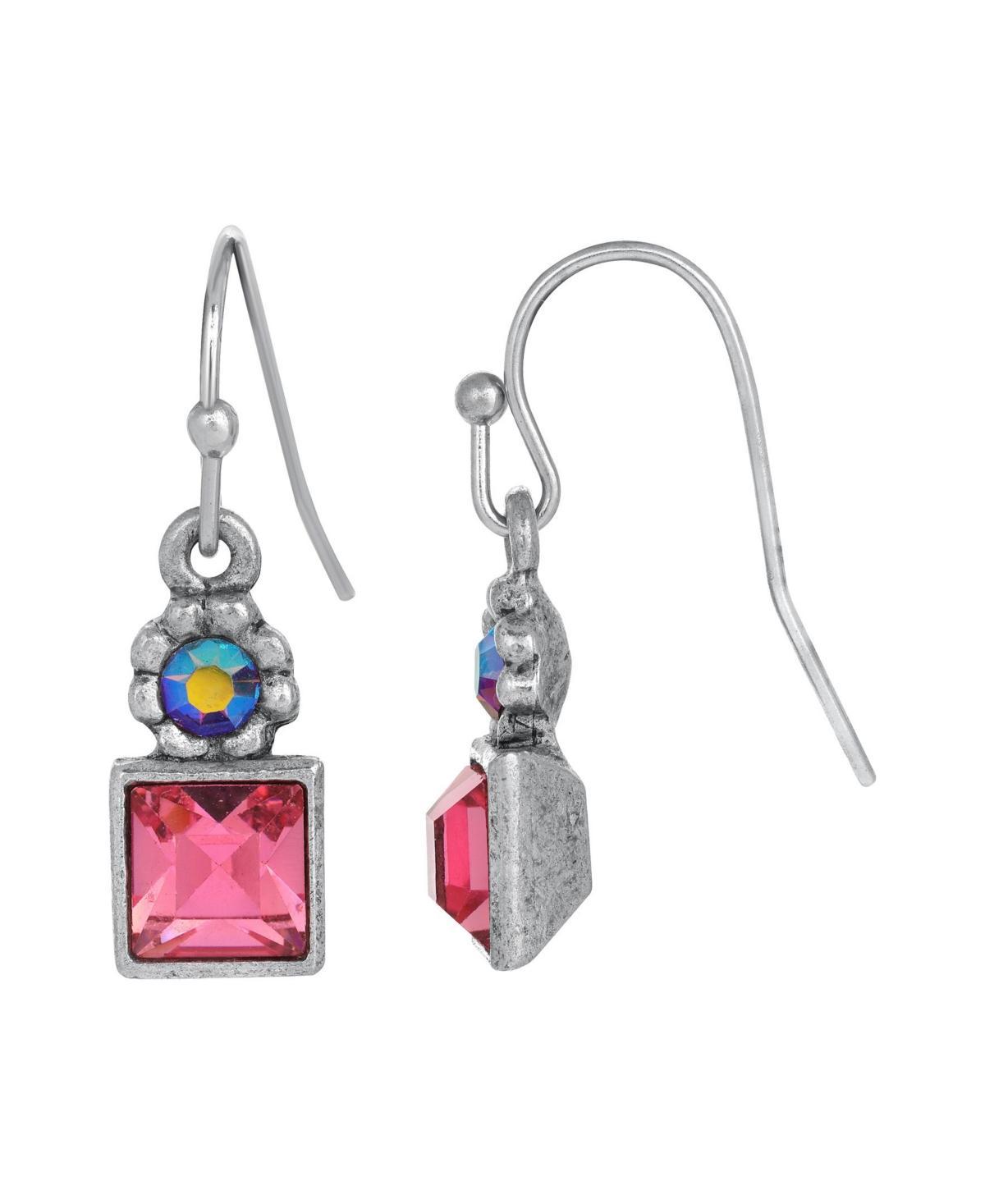 1929 Silver Tone Aurora Borealis Flower & Rose Pink Crystal Earrings, Womens Product Image