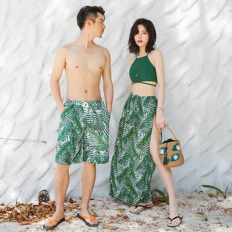 Couple Matching Leaf Print Swim Shorts / Leaf Print Bikini / Cover-Up Skirt / Set Product Image