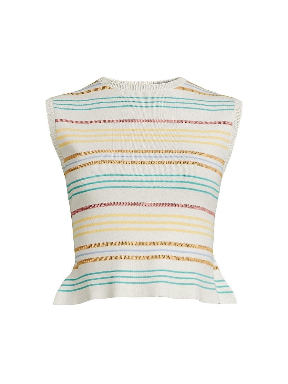 Womens Striped Pointelle-Knit Sleeveless Top Product Image