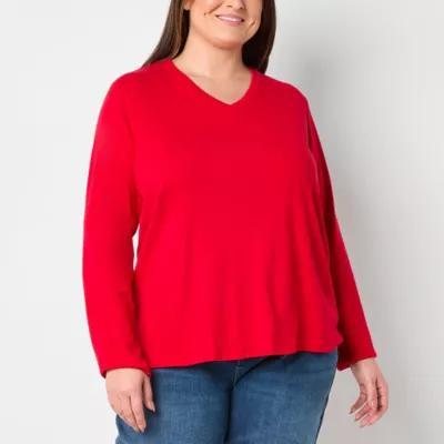 Liz Claiborne Womens Plus V Neck Long Sleeve T-Shirt Product Image