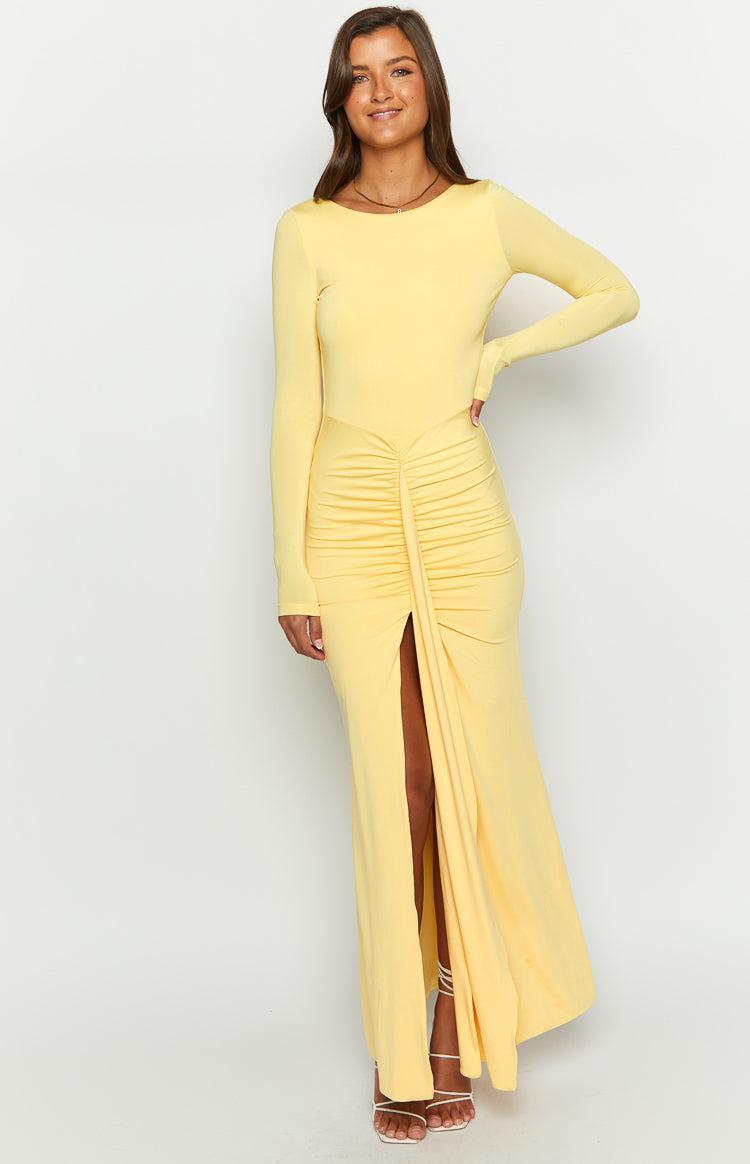 Amber Glow Yellow Long Sleeve Maxi Dress Product Image