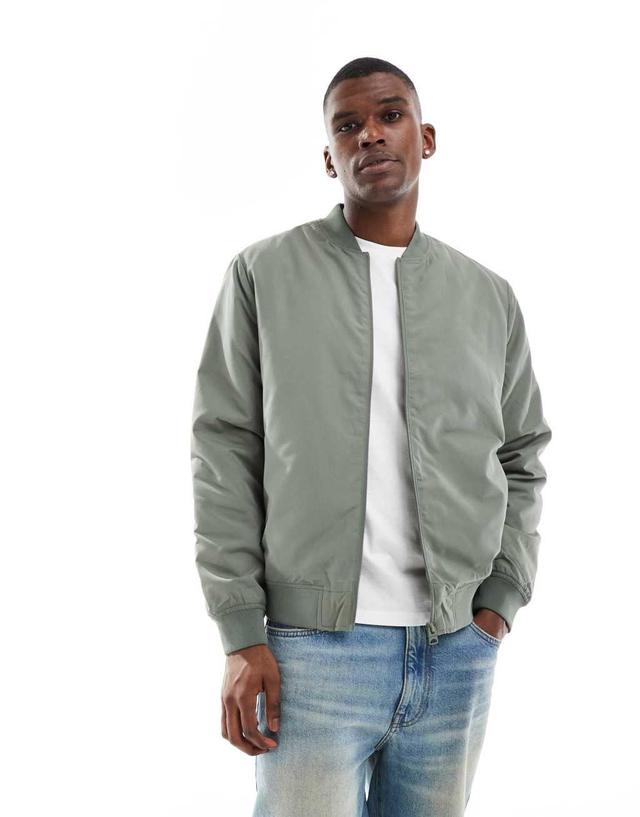 ONLY & SONS zip up bomber jacket in sage Product Image