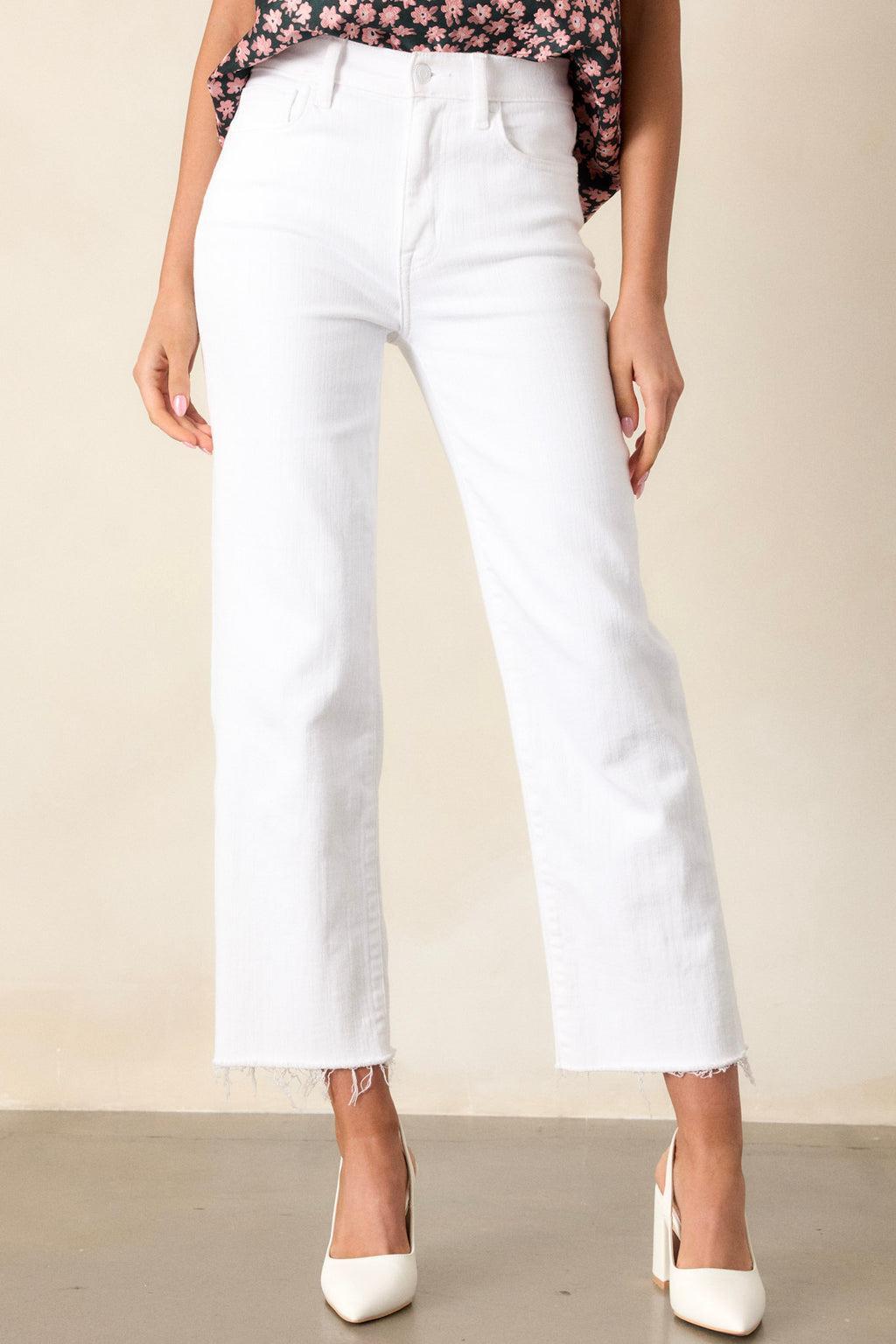 Urban Edge White High Rise Cropped Wide Leg Jeans Product Image