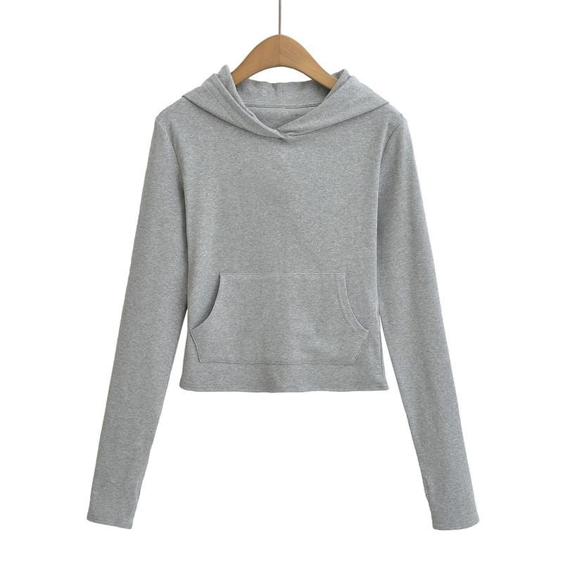 Crew Neck Plain Cropped Hoodie Product Image