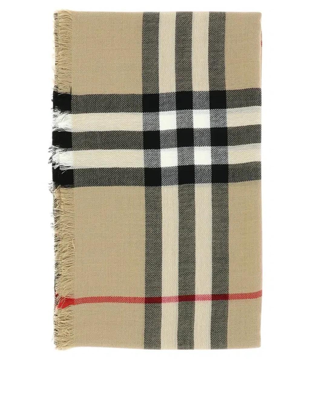 BURBERRY Check Wool Scarf Scarves Beige Product Image