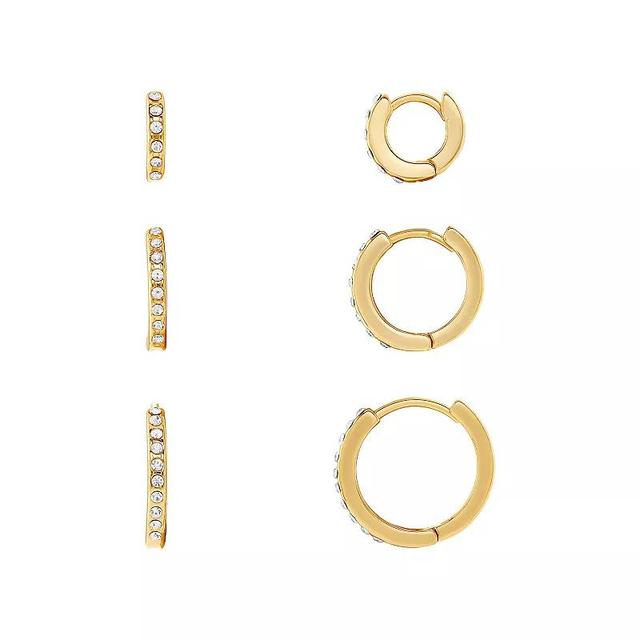 Emberly Cubic Zirconia Pave Graduated Hoop Earrings Trio Set, Womens, Yellow Gold Tone Product Image