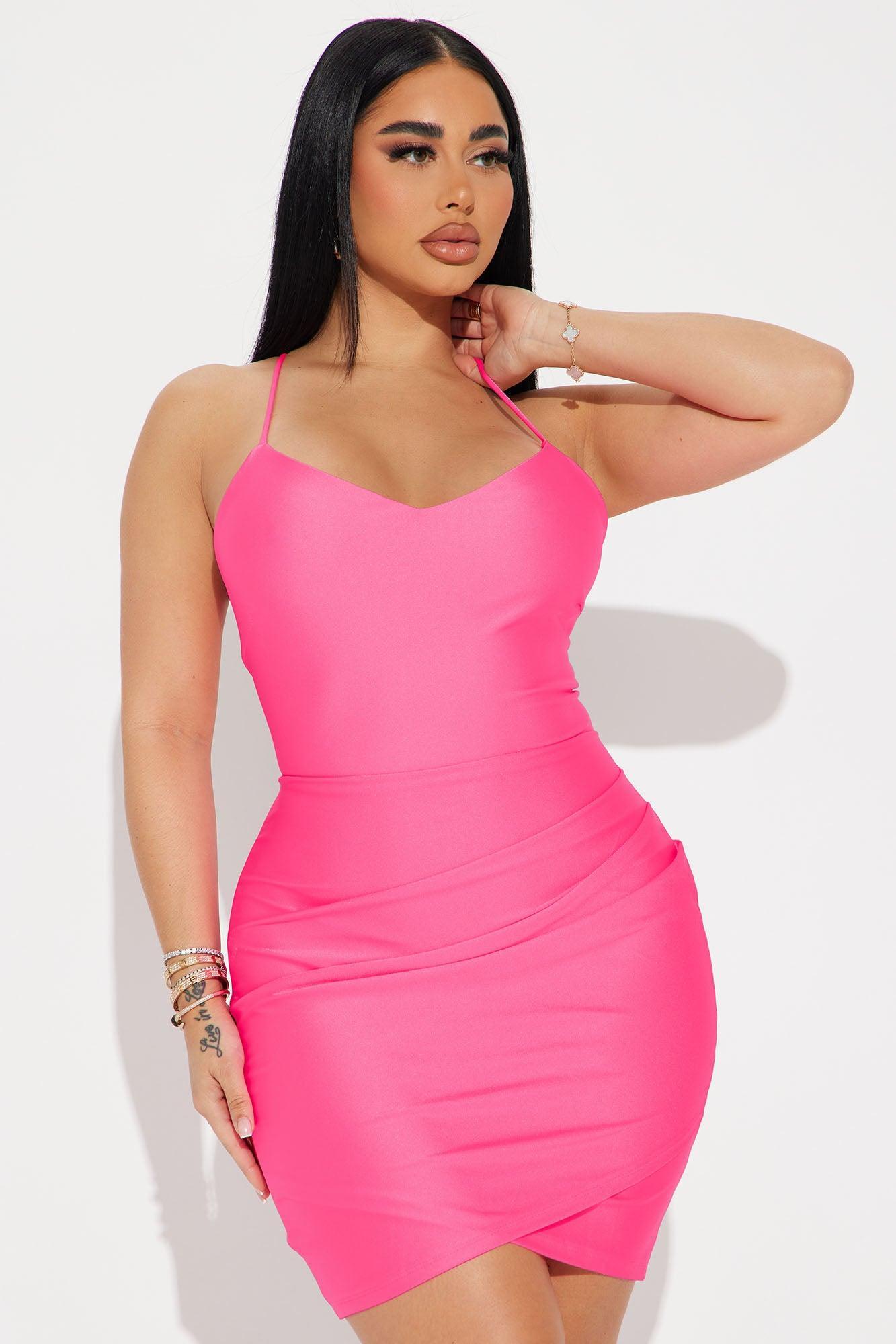 In The Night Mini Dress - Neon Pink Product Image