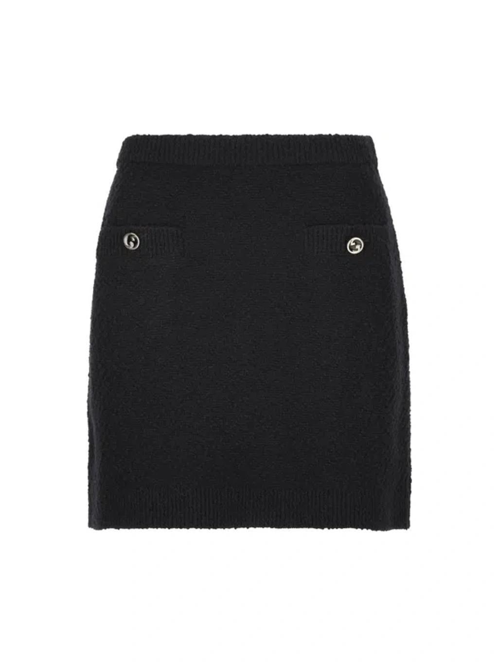 GUCCI Interlocking G Buttoned Knit Mini Skirt In Black product image