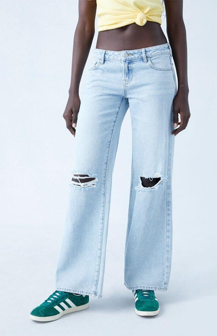 PacSun Womens Eco Indigo Ripped Low Rise Wide Leg Jeans Product Image