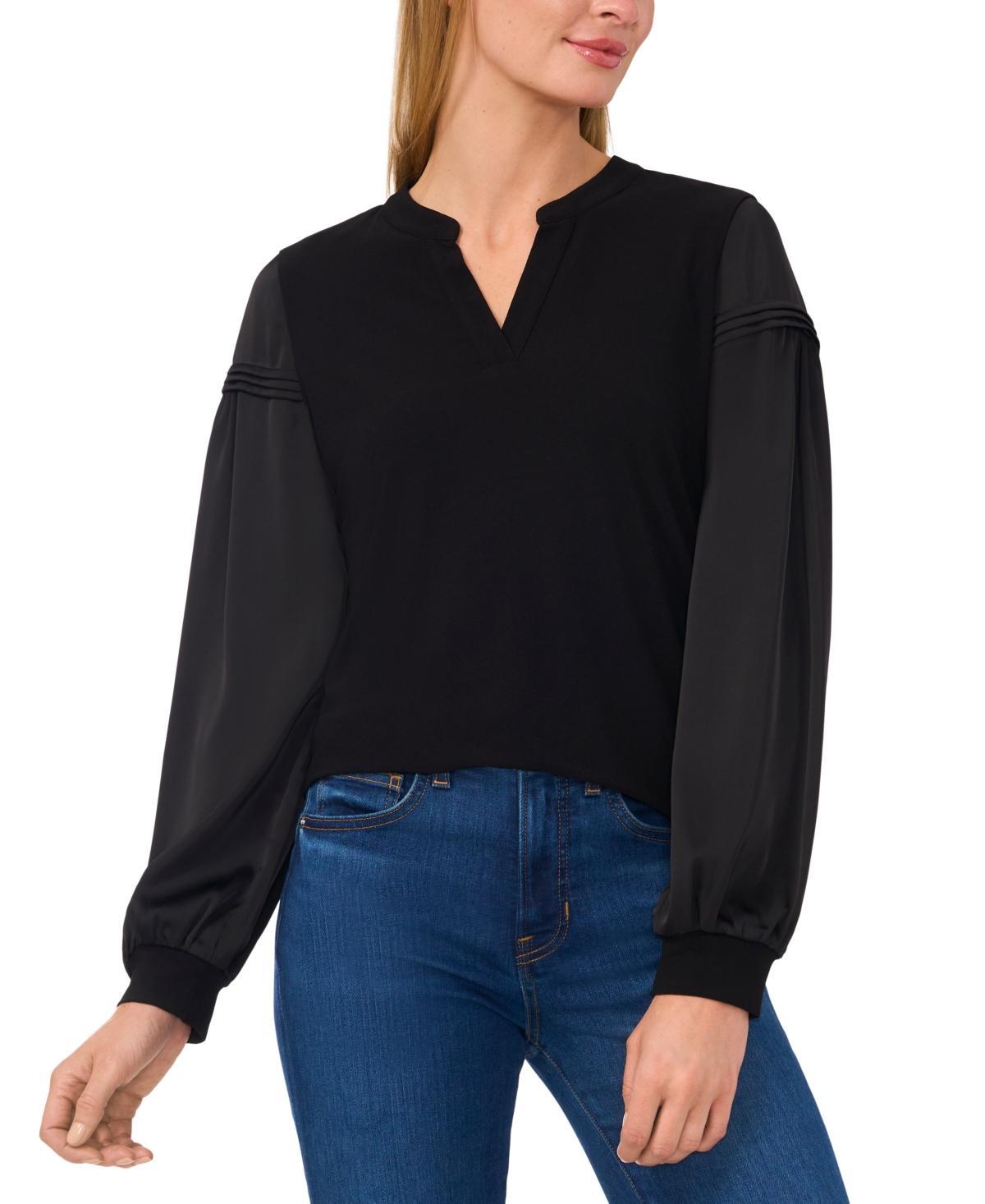 CeCe Womens Split-Neck Balloon-Sleeve Pin-Tuck Top product image