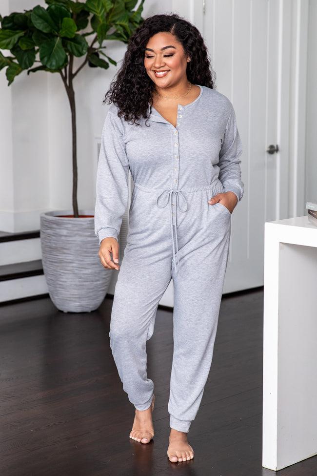 Under Montana Skies Heather Grey Knit Long Sleeve Jumpsuit FINAL SALE Product Image