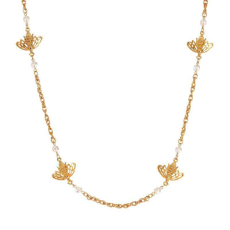 1928 Gold Tone Crystal Bee Necklace, Womens, Yellow Product Image