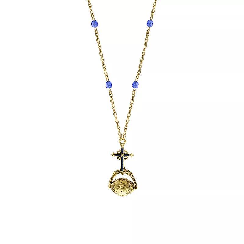 Symbols of Faith 14k Gold Dipped Blue Cross Hail Mary Spinner Necklace, Womens Product Image