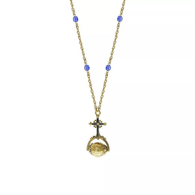 Symbols of Faith 14k Gold Dipped Blue Cross Hail Mary Spinner Necklace, Womens Product Image