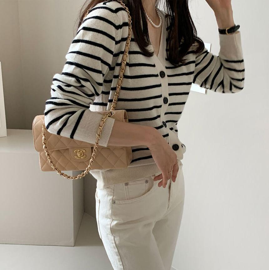 V-Neck Striped Cardigan Product Image