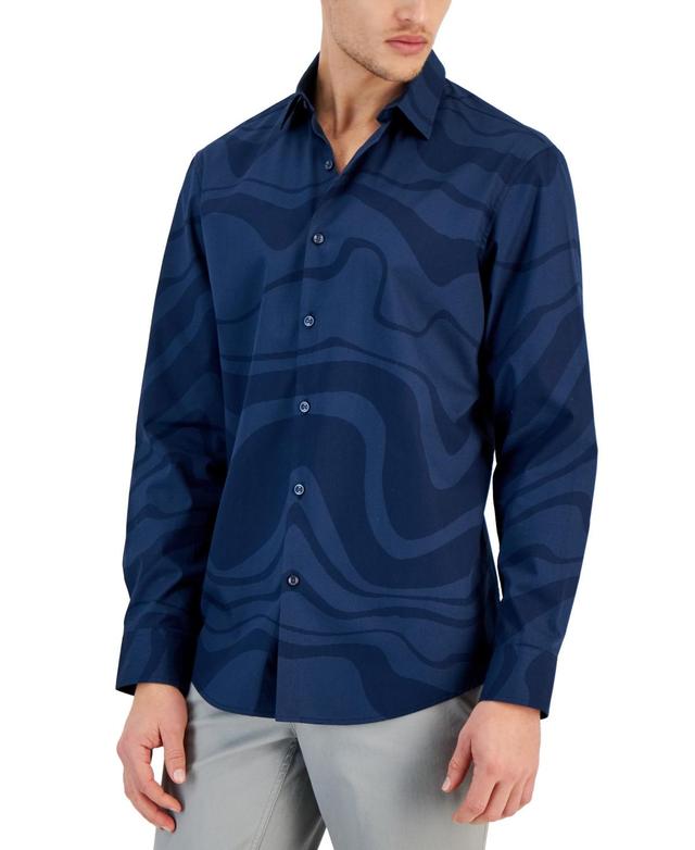 Alfani Mens Ocean Wave Regular-Fit Stretch Printed Button-Down Shirt, Created for Macys Product Image