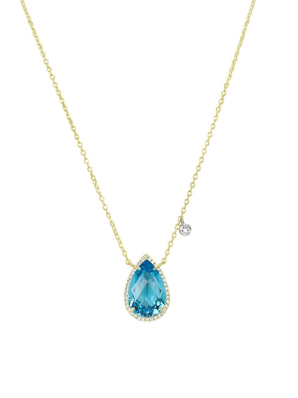 Womens 14K Yellow Gold, Blue Topaz & 0.05 TCW Diamond Pendant Necklace Product Image