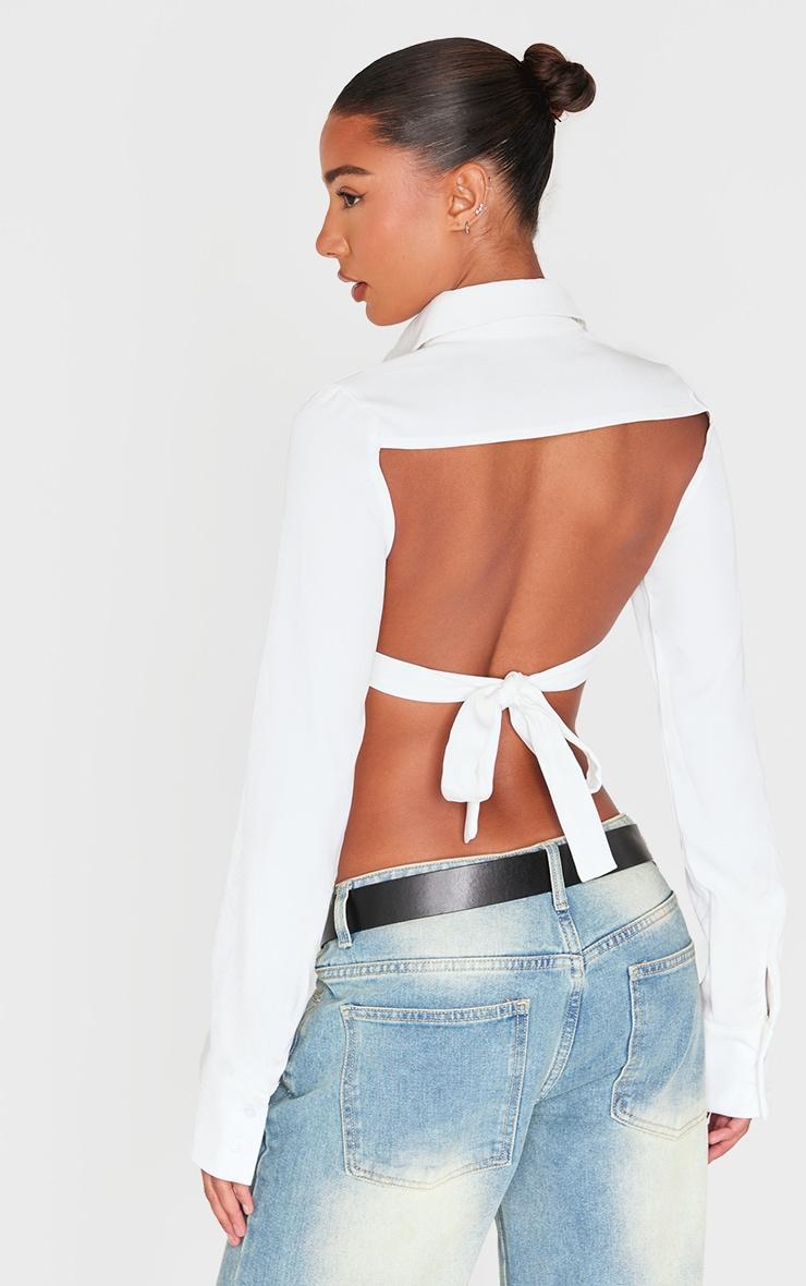 White Premium Woven Tie Backless Cropped Shirt product image