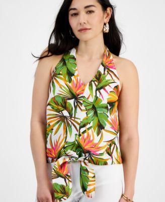 Petite Linen-Blend Printed Halter Top, Created for Macy's Product Image