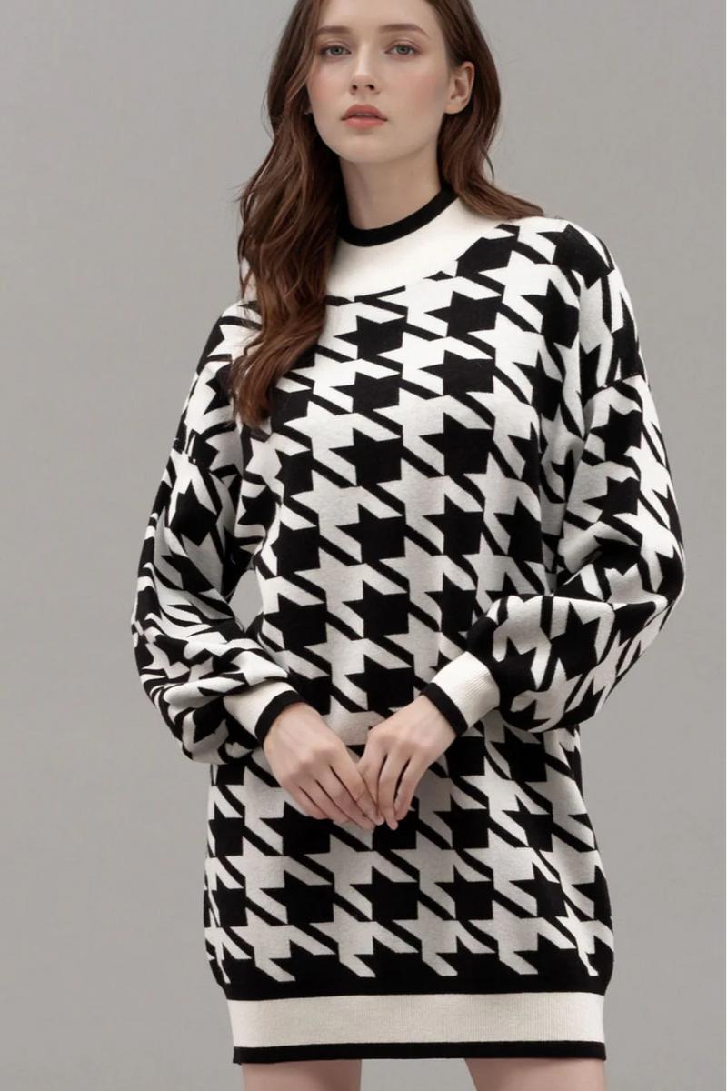 Mock Neck Houndstooth Sweater Dress product image