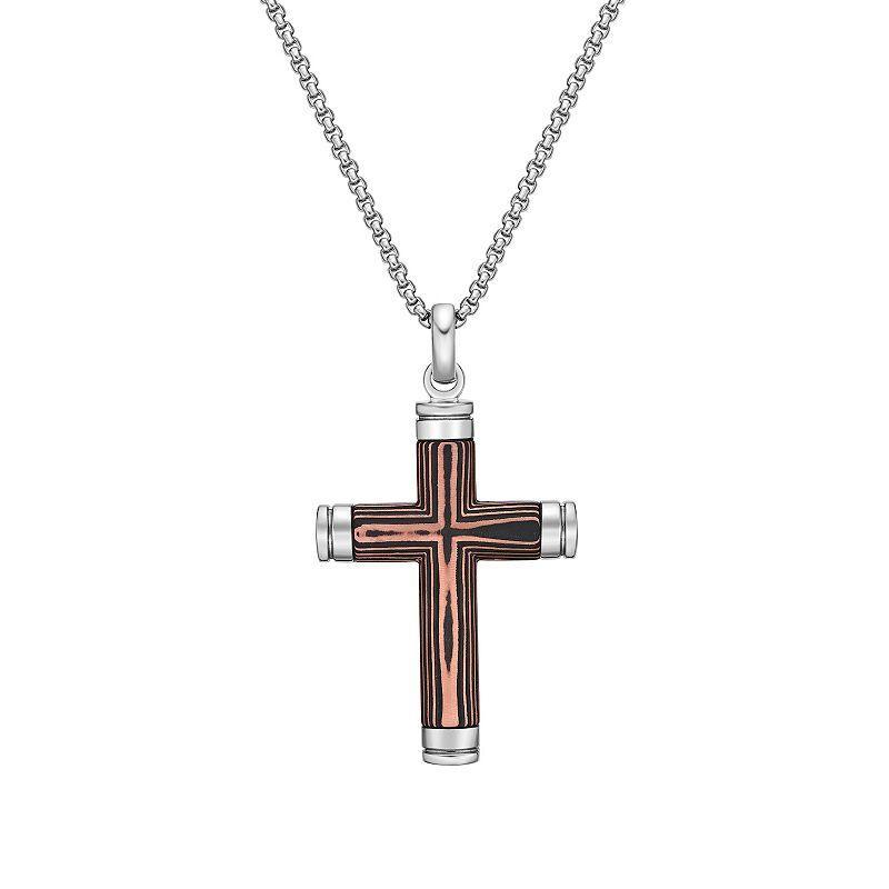 LYNX Stainless Steel Carbon Fiber & Copper Foil Black Ion-Plated Cross Pendant Mens Necklace Multicolor Product Image