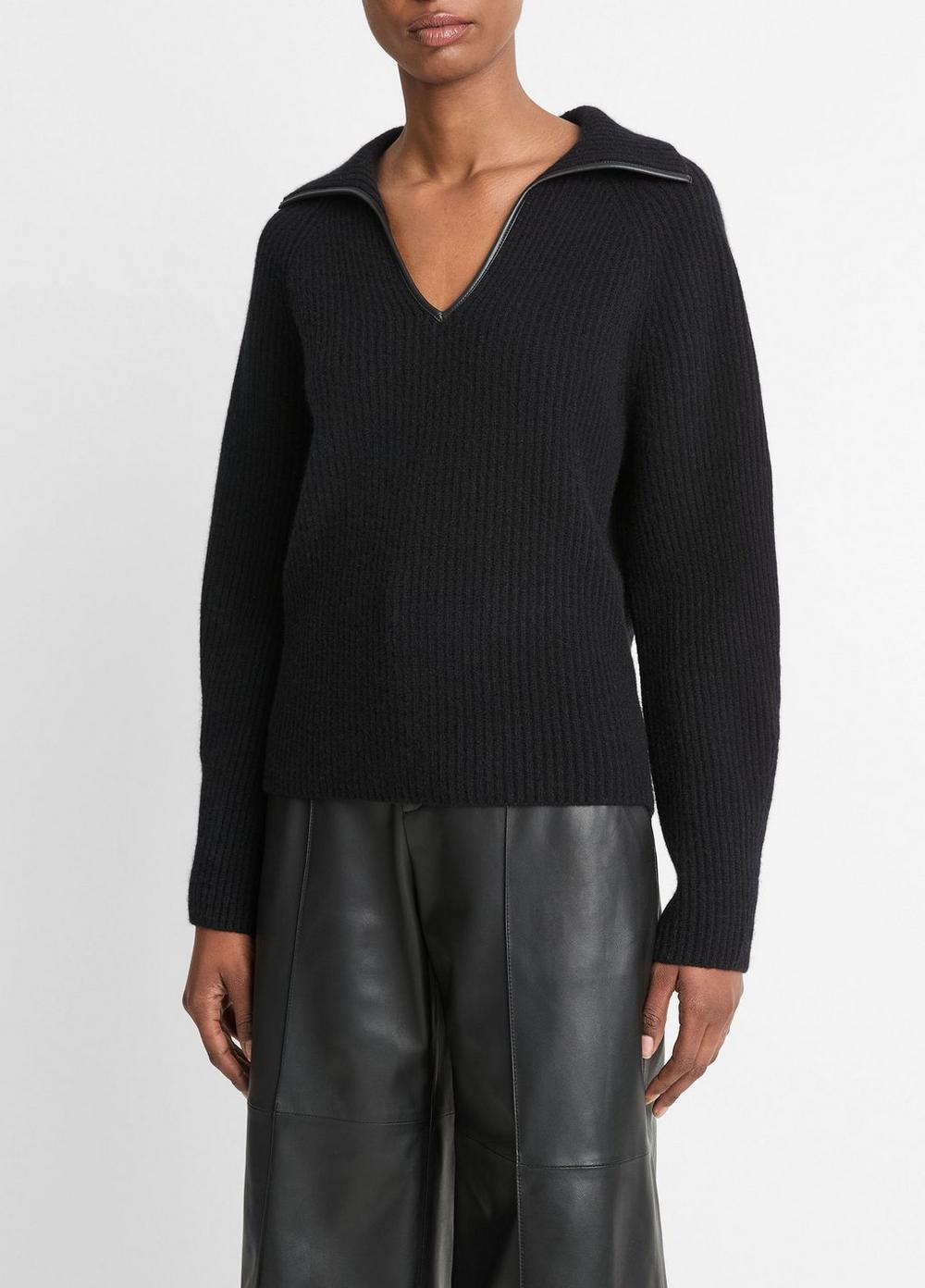 Leather-Trim Wool-Cashmere Polo Sweater Product Image