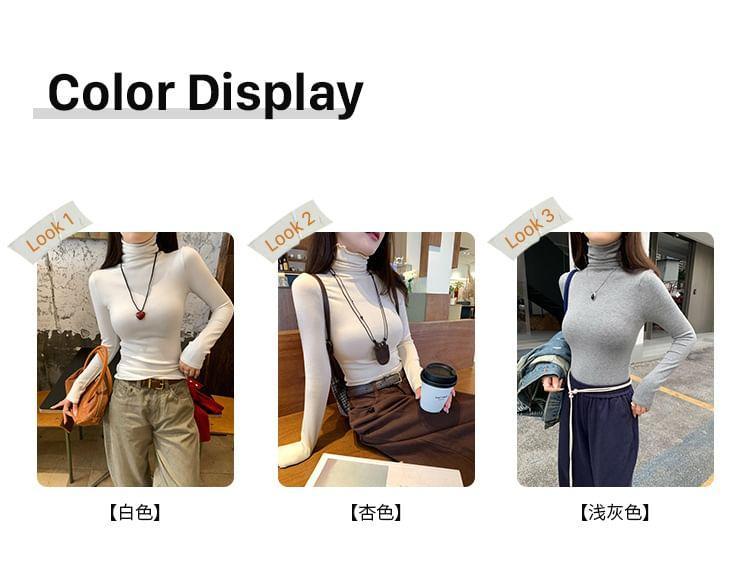 Long-Sleeve Turtleneck Plain Tee Product Image