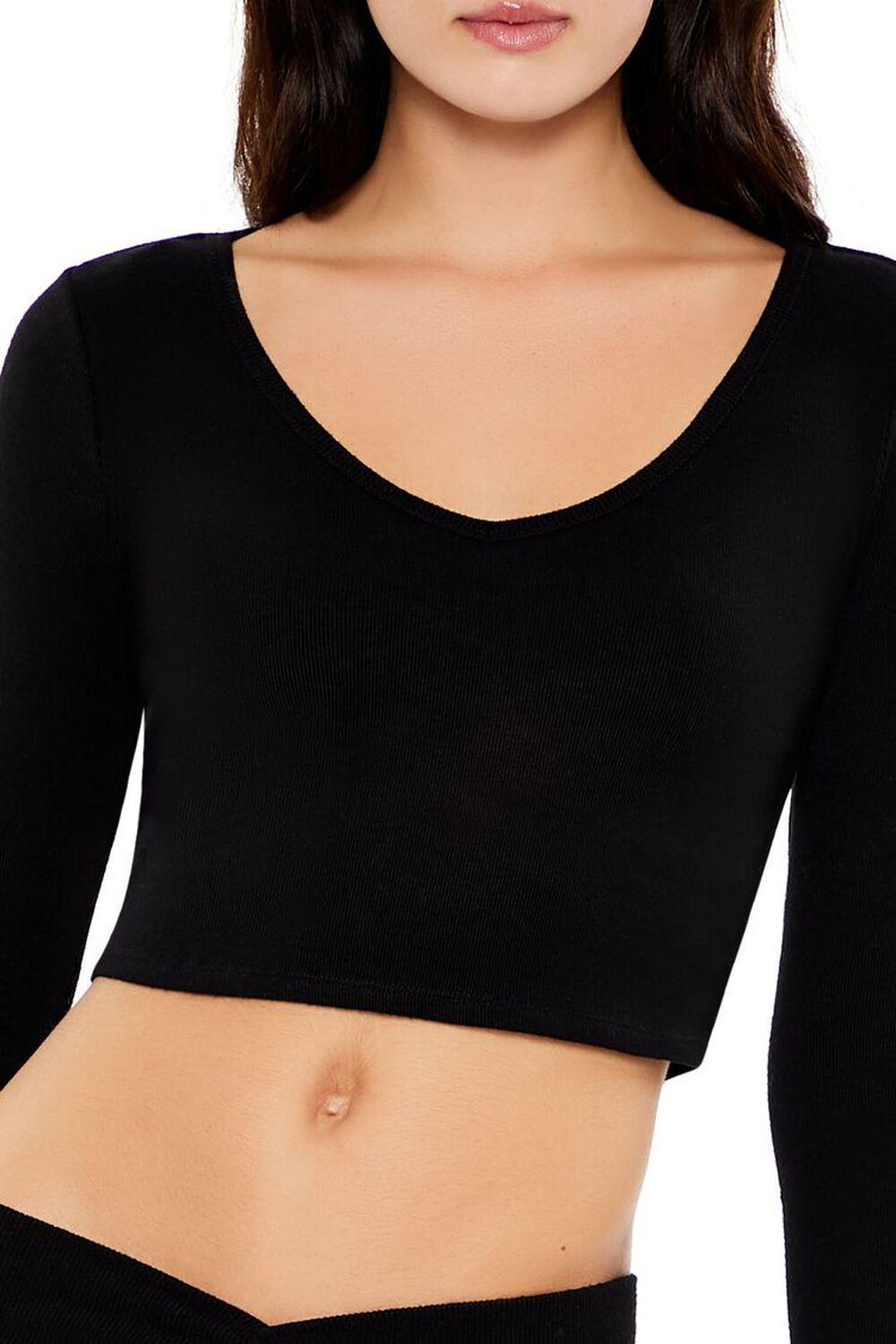 V-Neck Long-Sleeve Crop Top | Forever 21 Product Image