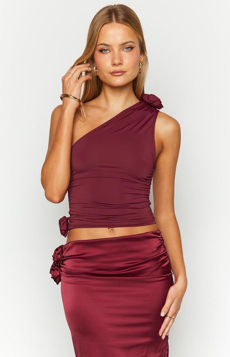 Lioness Rendezvous Burgundy One Shoulder Top Product Image