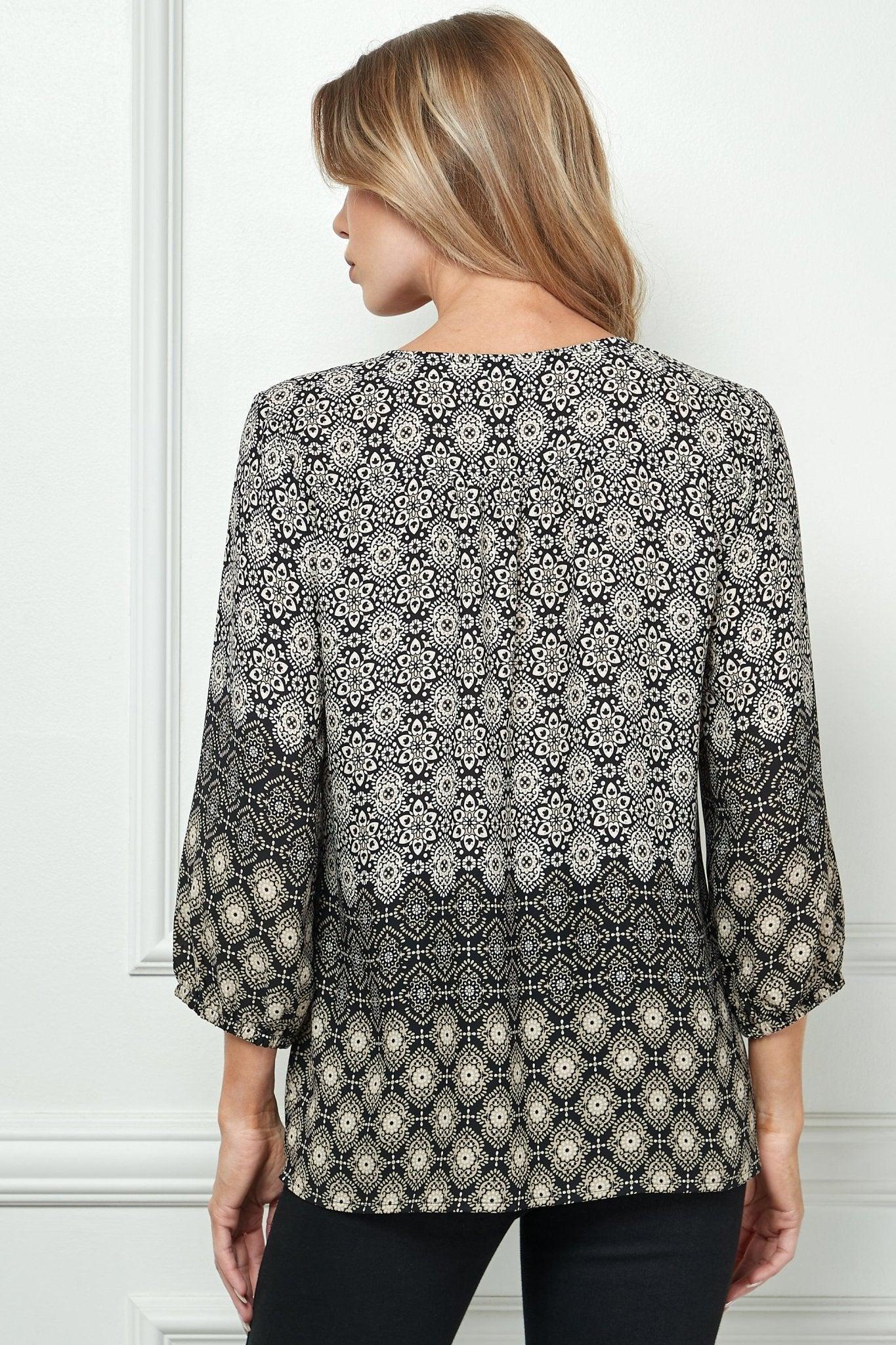 3/4 Sleeve Border Print Top Product Image