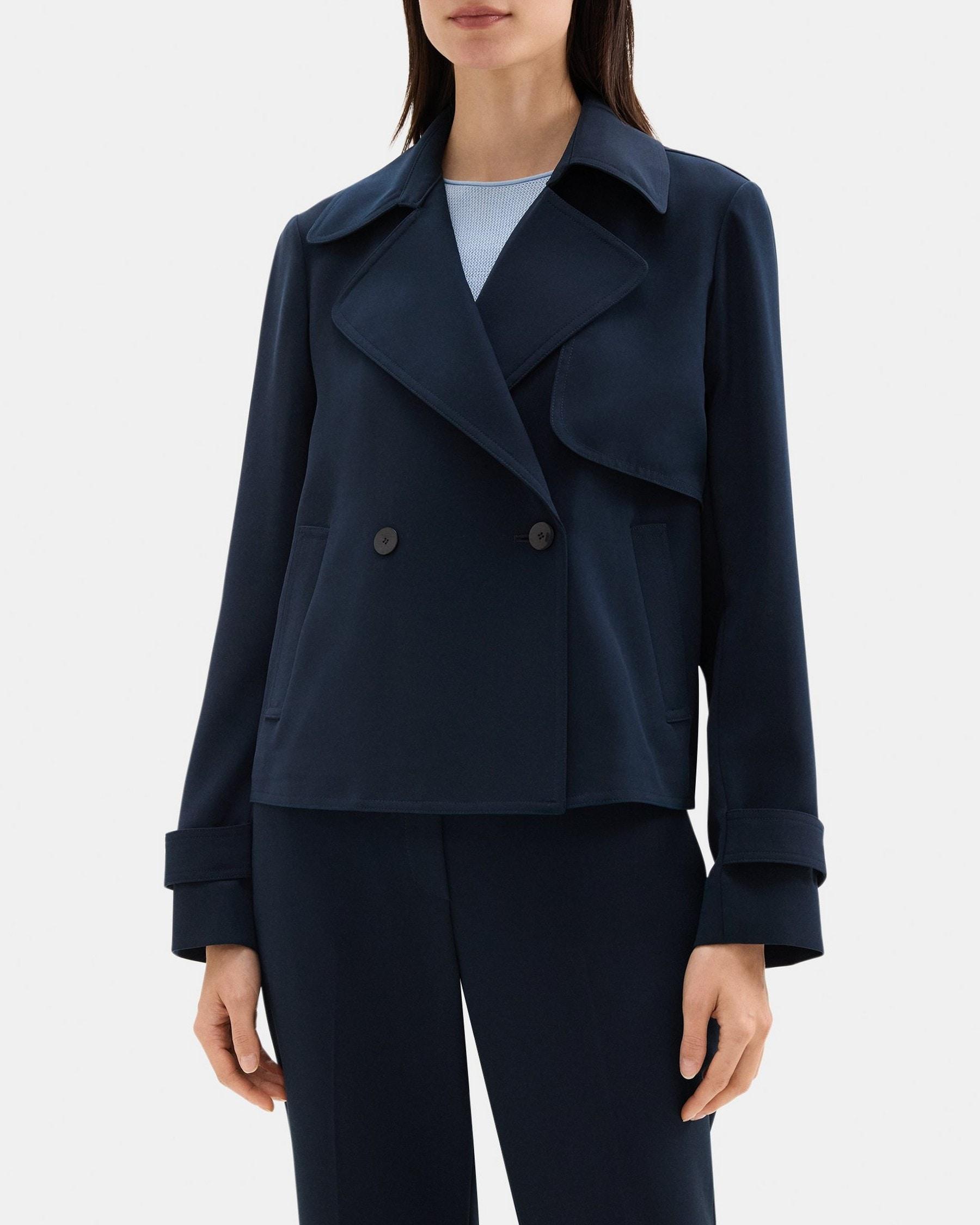 Cropped Double-Breasted Trench Coat in Crepe Product Image