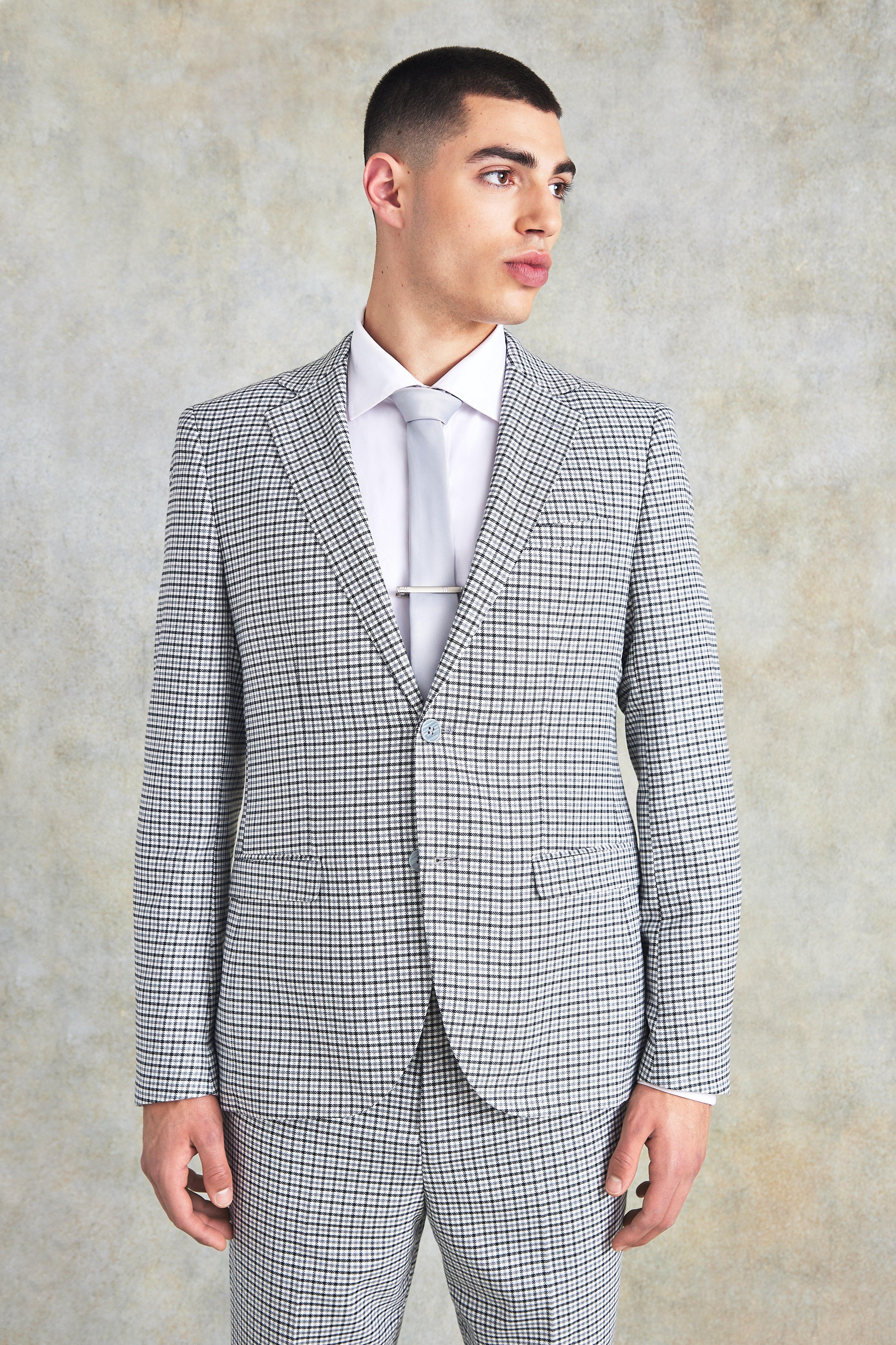 Slim Single Breasted Plaid Suit Jacket | boohooMAN USA Product Image