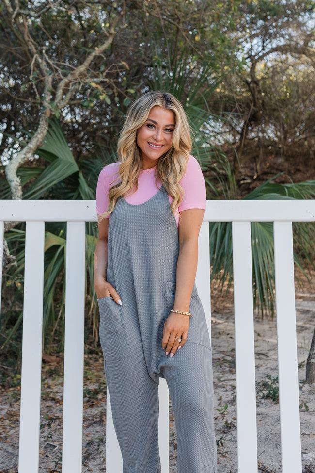 Day In The Life Grey Waffle Knit Jumpsuit Product Image