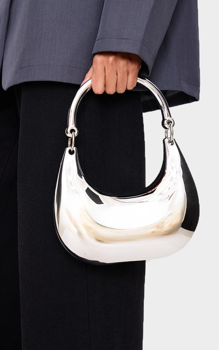 Silver Hard Smooth Curved Shoulder Bag Product Image